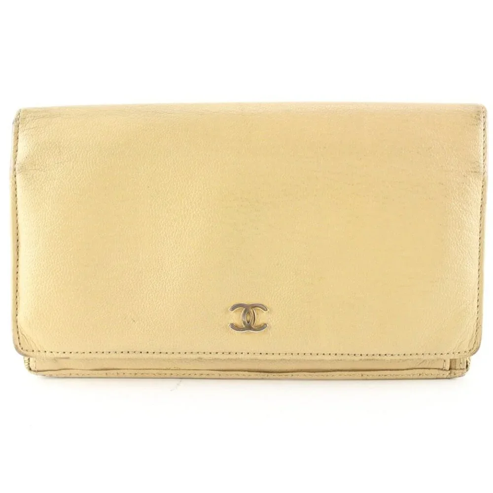 Chanel Beige CC Long Bifold Flap Wallet 2C512S
